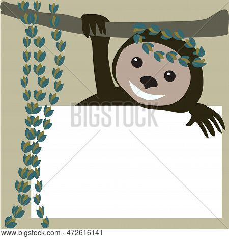 Funny Cute Sloth On Tree Smiling For Print Card