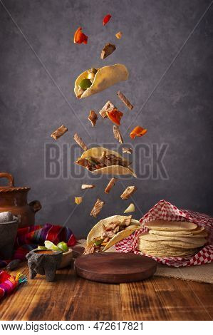 Falling Beef Fajitas Tacos. Alambre De Res. Very Popular Recipe In Mexico, The Main Ingredients Are 