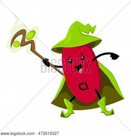 Cartoon Cl Mineral Micronutrient Warlock Character. Isolated Vector Chlorium Funny Food Supplement. 
