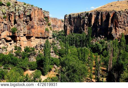 Landscape With The Majestic Rocks And Green Forest In The Ihlara Valley In Central Anatolia, Cappado