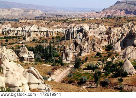 Panorama Of The Gorge And Rocks Of The White Valley Of Baglidere With Rose Valley In The Background 