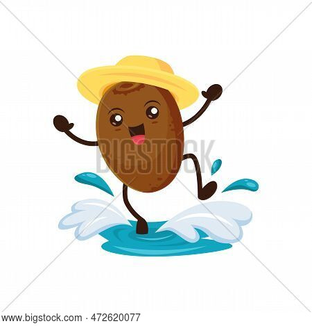 Cartoon Kiwi Fruit Character On Summer Oceanside Trip. Isolated Vector Fresh Fruit At Entertaining A