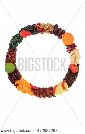 Healthy Nourishing Food Wreath With Foods High In Nutrients. High In Flavonoids, Antioxidants, Antho