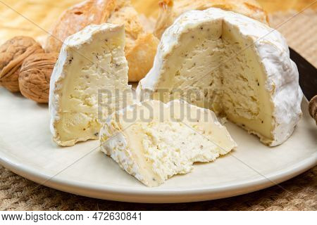 Cheese Collection, Soft Cow French Cheese With Mold Gaperon Artisanal Lavored With Cracked Peppercor