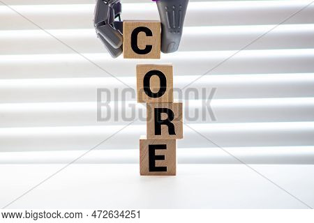 Core Values Symbol. Concept Words Core Values On Wooden Blocks On A Beautiful Canvas Table Canvas Ba