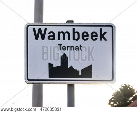 Ternat, Flemish Brabant, Belgium, March 11, 2023 - Sign Of The Wambeek Village Urbanisation