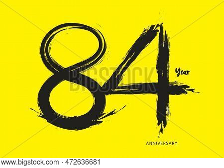 84 Year Anniversary Celebration Logotype On Yellow Background, 84 Number Design, 84th Birthday Invit