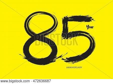 85 Year Anniversary Celebration Logotype On Yellow Background, 85 Number Design, 85th Birthday Invit