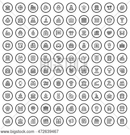 100 Bay Icons Set. Outline Illustration Of 100 Bay Icons Vector Set Isolated On White Background