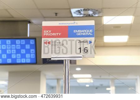 Buenos Aires, Argentina, November 18, 2022: Signage At The Boarding Gates Of The Jorge Newbery Inter