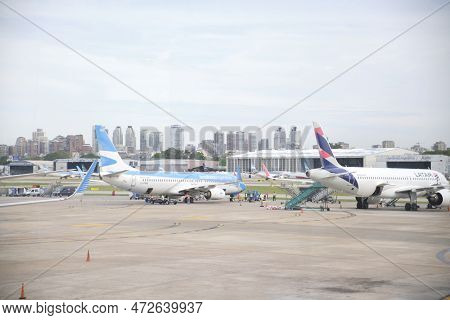 Buenos Aires, Argentina, November 18, 2022: Aerolineas Argentinas, Austral And Latam Airplanes At Th