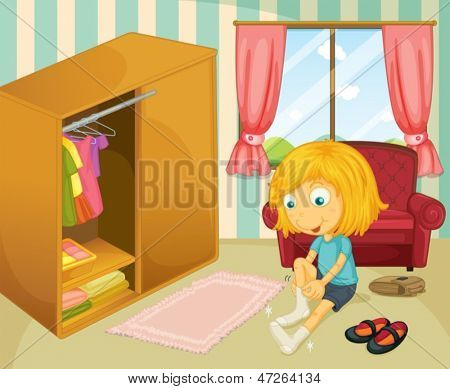 Illustrazione di una ragazza che indossa i suoi calzini