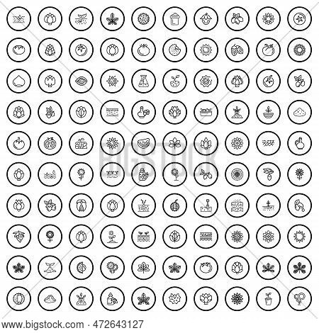 100 Plant Icons Set. Outline Illustration Of 100 Plant Icons Vector Set Isolated On White Background