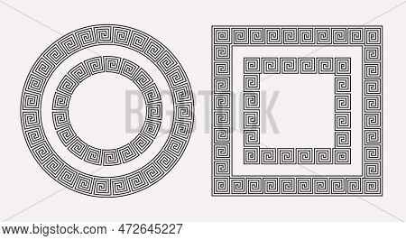 Greek Ornament Frame Collection. Circle And Square Meander Patterns Set. Ancient Greek Fret Motif. G