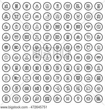 100 Wellness Icons Set. Outline Illustration Of 100 Wellness Icons Vector Set Isolated On White Back