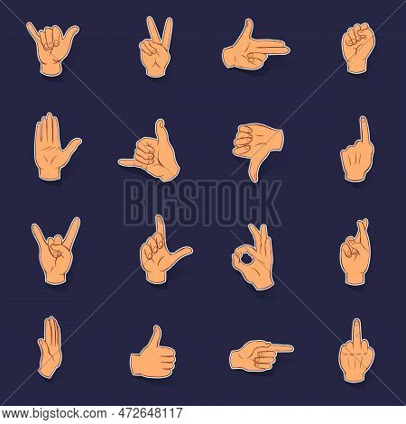 Hand Icons Set Stikers Collection Vector With Shadow On Purple Background