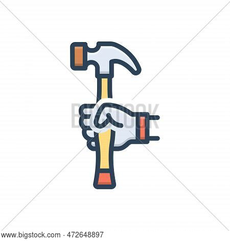 Color Illustration Icon For Handy Useful Convenient Easy-to-use Hold Hammer Tool Services Constructi
