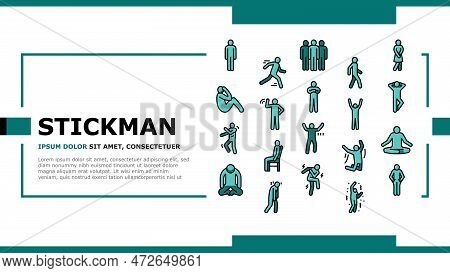 Stickman Man People Silhouette Landing Web Page Vector. Pictogram Human, Stick Person, Figure Postur