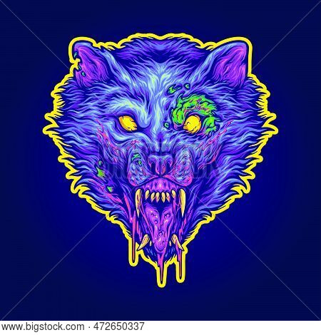 Scary Zombie Monster Wolf Head Logo Cartoon Illustrations Vector Illustrations For Your Work Logo, M