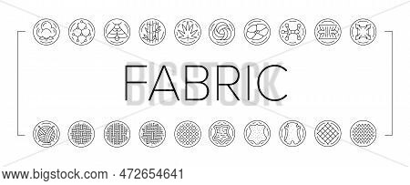 Fabric Cloth Textile Material Icons Set Vector. Texture White, Canvas Fashion, Cotton Silk, Clothes 