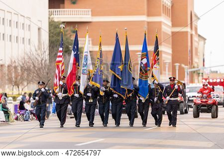 Laredo, Texas, Usa - February 19, 2022: The Anheuser-busch Washington's Birthday Parade, Members Of 