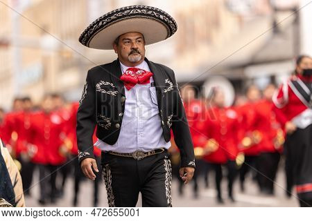 Brownsville, Texas, Usa - February 26, 2022: Charro Days Grand International Parade, Members Of The 