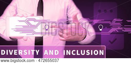 Text Caption Presenting Diversity And Inclusion. Business Approach Range Human Difference Includes R