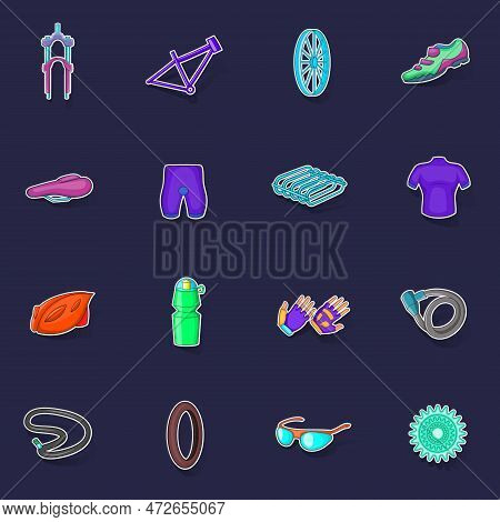Bicycling Icons Set Stikers Collection Vector With Shadow On Purple Background