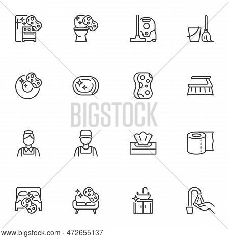 Cleaning Service Line Icons Set, Outline Vector Symbol Collection, Linear Style Pictogram Pack. Sign
