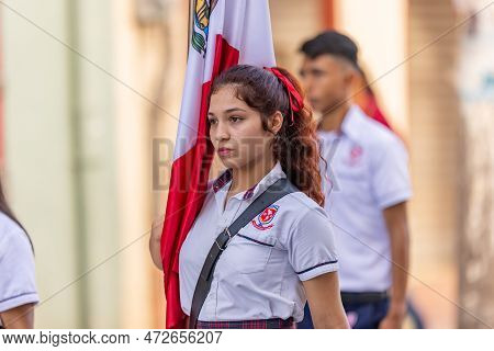 Matamoros, Tamaulipas, Mexico - September 16, 2022: Desfile 16 De Septiembre, Student Escorting The 