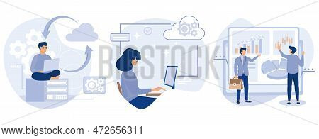 Information Management Concept. Backup Server, Cloud Based Engine, Dashboard Service, Virtual Machin
