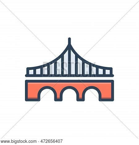 Color Illustration Icon For Stayed Bridge Tower Travel Link Overpass Platform Viaduct Overbridge