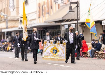 Brownsville, Texas, Usa - February 26, 2022: Charro Days Grand International Parade, Members Of The 