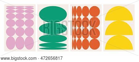 Naive Playful Abstract Shapes Backgrounds. Geometric Posters In Trendy Retro Brutalist Style.