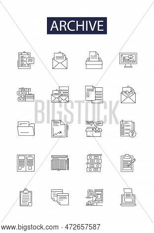 Archive Line Vector Icons And Signs. Scrapbook, Index, Preserve, Collect, Album, Depository, Cache, 