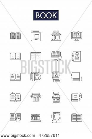 Book Line Vector Icons And Signs. Novel, Story, Reading, Fiction, Hardcover, Paperback, Biography, T
