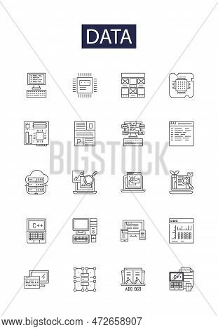 Data Line Vector Icons And Signs. Mining, Science, Records, Processing, Storage, Management, Visuali