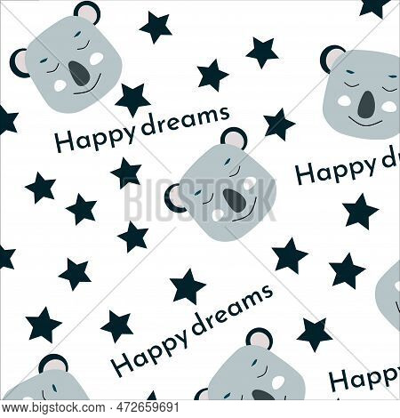 Seamless Pattern Koala A Cartoon Character With Inscription