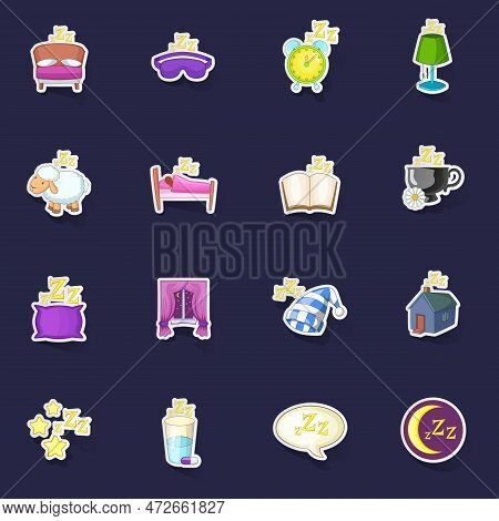 Sleep Symbols Icons Set Stikers Collection Vector With Shadow On Purple Background