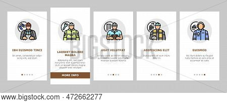 Engineer Technology Work Man Onboarding Mobile Vector. Engineering Worker, Mechanical Industry, Gear
