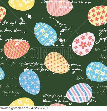 Easter Seamless Pattern, Eggs Festive Spring Background