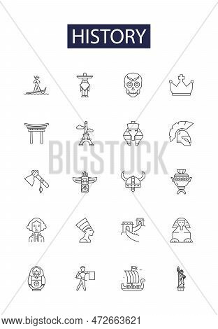 History Line Vector Icons And Signs. Memory, Ancient, Accounts, Timeline, Legacy, Narrative, Traditi