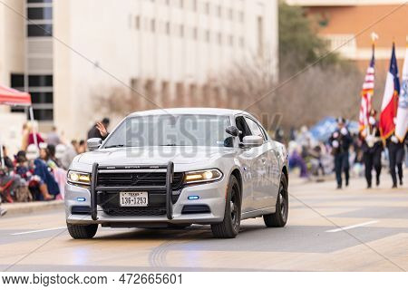 Laredo, Texas, Usa - February 19, 2022: The Anheuser-busch Washington's Birthday Parade, A Grey Dodg