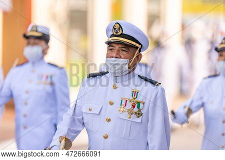 Matamoros, Tamaulipas, Mexico - September 16, 2022: Desfile 16 De Septiembre, Mexican Navy Members M