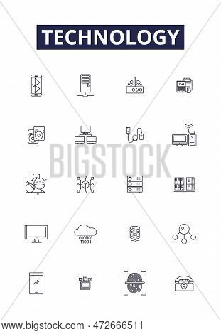 Technology Line Vector Icons And Signs. It, Electronics, Robotics, Computing, Ai, Automation, Softwa