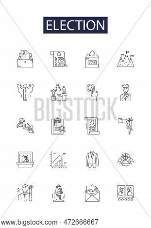 Election Line Vector Icons And Signs. Polling, Campaign, Ballot, Candidate, Popularity, Victory, Out