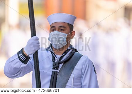 Matamoros, Tamaulipas, Mexico - September 16, 2022: Desfile 16 De Septiembre, Mexican Navy Personel 