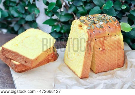Bread , Pumpkin Bread Or Loaf Of Bread Or Sliced Bread Or Cut Bread With Pumpkin Seed And Sesame Top