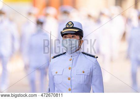 Matamoros, Tamaulipas, Mexico - September 16, 2022: Desfile 16 De Septiembre, Mexican Navy Members M