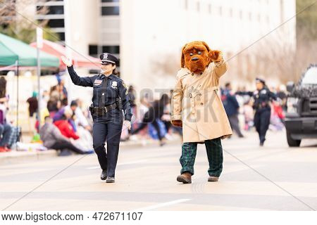 Laredo, Texas, Usa - February 19, 2022: The Anheuser-busch Washington's Birthday Parade, Police Offi